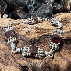 Vintage Clyde Duneier CID Tennis Bracelet Garnet 14K Gold Caviar Sterling Silver