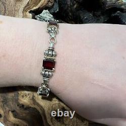 Vintage Clyde Duneier CID Tennis Bracelet Garnet 14K Gold Caviar Sterling Silver