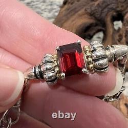 Vintage Clyde Duneier CID Tennis Bracelet Garnet 14K Gold Caviar Sterling Silver