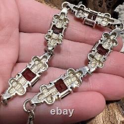 Vintage Clyde Duneier CID Tennis Bracelet Garnet 14K Gold Caviar Sterling Silver