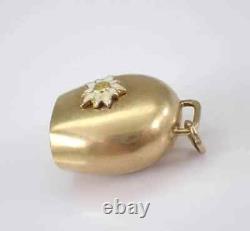 Vintage Cow Bell Charm Enamel FlowePendant 14K Yellow Gold Plated 18 Free Chain