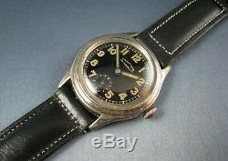 Vintage Crawford WW2 Era Military Style Sterling Silver Mens Watch 7J 1940s