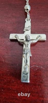 Vintage Creed Sterling Silver Crucifix Madonna Beads Rosary Necklace. 24. 19grs