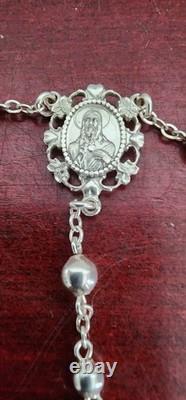 Vintage Creed Sterling Silver Crucifix Madonna Beads Rosary Necklace. 24. 19grs
