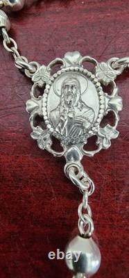 Vintage Creed Sterling Silver Crucifix Madonna Beads Rosary Necklace. 24. 19grs