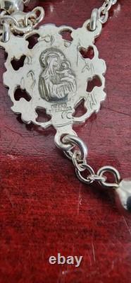 Vintage Creed Sterling Silver Crucifix Madonna Beads Rosary Necklace. 24. 19grs