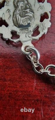Vintage Creed Sterling Silver Crucifix Madonna Beads Rosary Necklace. 24. 19grs