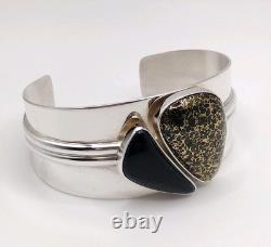 Vintage DTR Jay King Mine Finds Gold Matrix Onyx Sterling Silver Cuff Bracelet