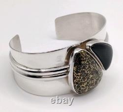 Vintage DTR Jay King Mine Finds Gold Matrix Onyx Sterling Silver Cuff Bracelet