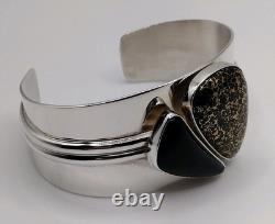 Vintage DTR Jay King Mine Finds Gold Matrix Onyx Sterling Silver Cuff Bracelet