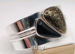 Vintage DTR Jay King Mine Finds Gold Matrix Onyx Sterling Silver Cuff Bracelet