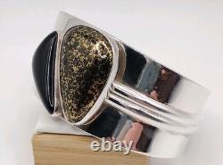 Vintage DTR Jay King Mine Finds Gold Matrix Onyx Sterling Silver Cuff Bracelet