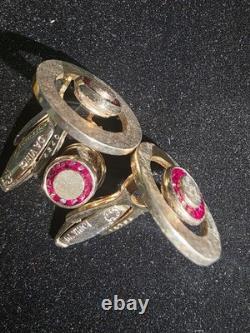 Vintage Da Vinci Red rubie Stone Gold Over Sterling Silver Cufflinks