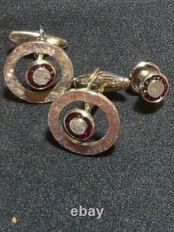 Vintage Da Vinci Red rubie Stone Gold Over Sterling Silver Cufflinks