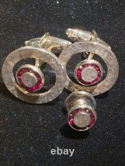Vintage Da Vinci Red rubie Stone Gold Over Sterling Silver Cufflinks