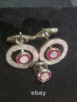 Vintage Da Vinci Red rubie Stone Gold Over Sterling Silver Cufflinks