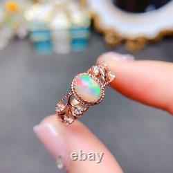 Vintage Dainty White Opal Ring 6x8mm, Women's Opal Rings 925 Sterling Silver