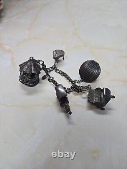 Vintage Danecraft Sterling Silver Charm Bracelet with 5 Charms 1900s RARE