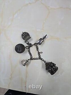 Vintage Danecraft Sterling Silver Charm Bracelet with 5 Charms 1900s RARE