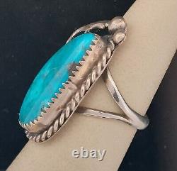 Vintage Davey Morgan, Navajo Sterling Silver Turquoise Ring Size 7