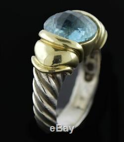 Vintage David Yurman 14k Gold Sterling Silver Blue Topaz Capri Cable Ring Sz 5.5