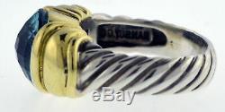 Vintage David Yurman 14k Gold Sterling Silver Blue Topaz Capri Cable Ring Sz 5.5