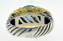 Vintage David Yurman 14k Gold Sterling Silver Blue Topaz Capri Cable Ring Sz 5.5