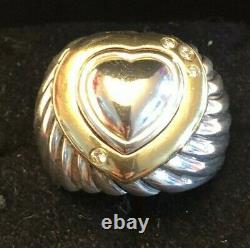 Vintage David Yurman 18k Gold Sterling Silver Diamond Heart Dome Ring Size7-7.5