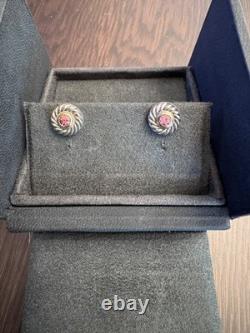 Vintage David Yurman Sterling Silver, 14K gold, Pink Topaz Cable Studs with box
