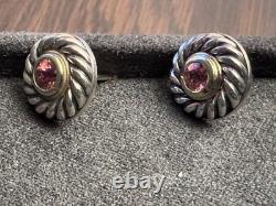 Vintage David Yurman Sterling Silver, 14K gold, Pink Topaz Cable Studs with box