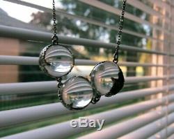 Vintage Deco Pools of Light Rock Crystal Quartz Orb Sterling Necklace