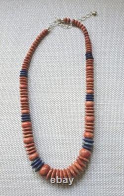 Vintage Desert Rose Trading Orange Sponge Coral & LAPIS Sterling Silver Necklace
