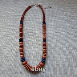 Vintage Desert Rose Trading Orange Sponge Coral & LAPIS Sterling Silver Necklace