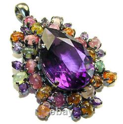 Vintage Design 65.5 carat Amethyst. 925 Sterling Silver handcrafted Pendant