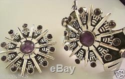 Vintage Design Taxco Mexican 925 Sterling Silver Amethyst Cuff Bracelet Mexico