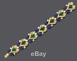 Vintage EMERALD, SAPPHIRE AND DIAMOND BRACELET, IN 18K YELLOW GOLD OVER 7.5