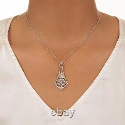 Vintage Edwardian Style Diamond Pendant Lavaliere Necklace 925 Sterling Silver