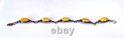 Vintage Egg Yolk Amber Sterling Silver Bracelet Butterscotch