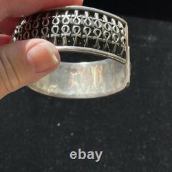 Vintage Egyptian Revival Ankh Sterling Silver Cuff Bracelet 7.5