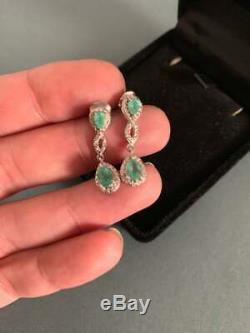 Vintage Emerald & Diamond 14k White Gold Over 2.80Ct Women Drop Dangle Earrings