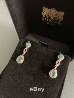 Vintage Emerald & Diamond 14k White Gold Over 2.80Ct Women Drop Dangle Earrings