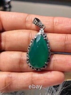 Vintage Emerald Pear Pendant 925 Sterling Silver Antique Deco Jewellery