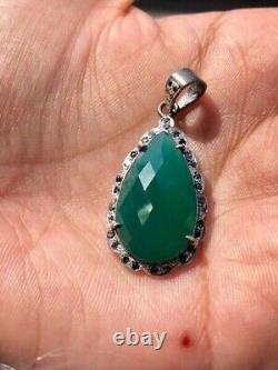 Vintage Emerald Pear Pendant 925 Sterling Silver Antique Deco Jewellery