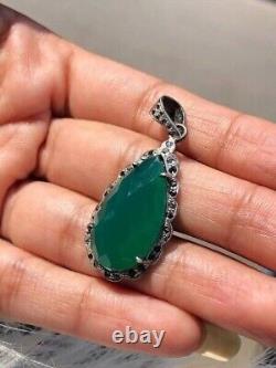 Vintage Emerald Pear Pendant 925 Sterling Silver Antique Deco Jewellery