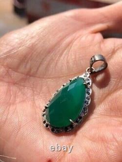 Vintage Emerald Pear Pendant 925 Sterling Silver Antique Deco Jewellery