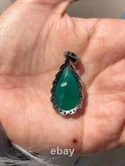 Vintage Emerald Pear Pendant 925 Sterling Silver Antique Deco Jewellery