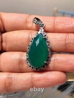 Vintage Emerald Pear Pendant 925 Sterling Silver Antique Deco Jewellery