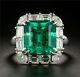 Vintage Emerald Ring Simulated 925 Sterling Silver Cz Women Cocktail Adastra