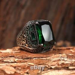 Vintage Emerald Turkish Handmade Ring 925 Sterling Silver Ring Ottomas Ring