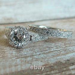Vintage Engagement Bridal Ring Set 2.50 Ct Round Cut Diamond 14K White Gold Over